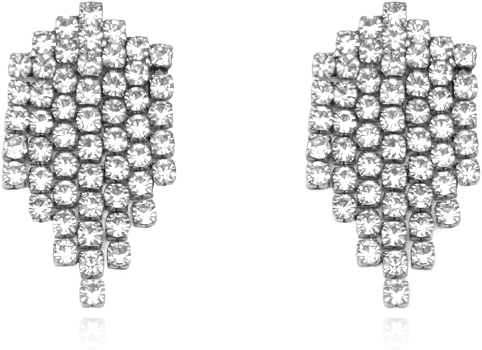 Luxval Rhinestone Earrings Dangling for Women Sparkly Silver Dangle Earrings Girls Long Chandelier Earrings Tassel Lightweight Ear Studs Cubic Zirconia Crystal Statement