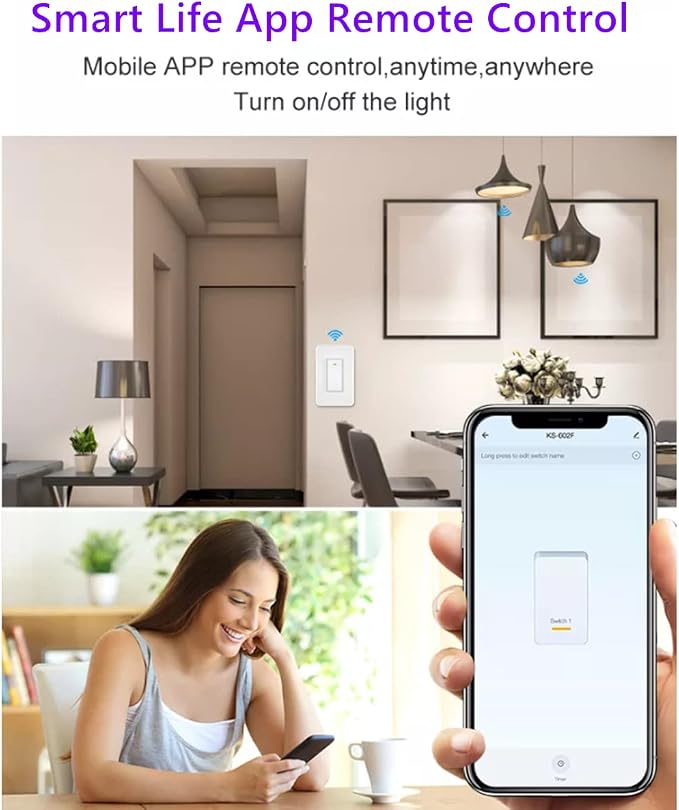 Nexete 3-Way Smart Switch, Compatible with Alexa & Google Home,Smart Life App, Voice Control, Schedule 2.4 GHz Wi-Fi, Neutral Wire Required (3-Way Switch)