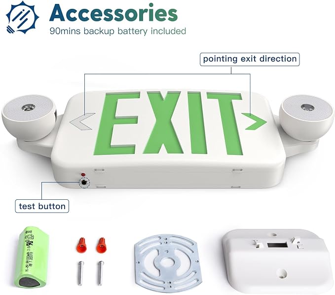 Freelicht 12 Pack Green Double-Sided LED Exit Signs with Emergency Light | UL Listed,Two Adjustable Heads,Wall & Ceiling Mount,Hard Wired,120/277V AC, 90 Min Backup,Flame Retardant,Commercial Use