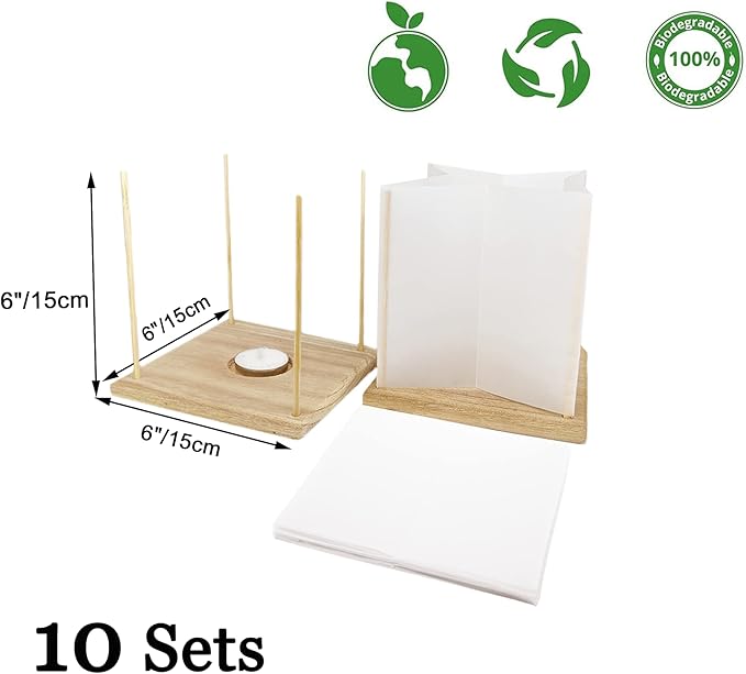 10 Pack 6" Star Shaped Floating Lanterns with Waterproof Wooden Base Sets, Paper Water Lanterns Decoration with LED Tealight Candle (10Sets Lanterns+Candles)