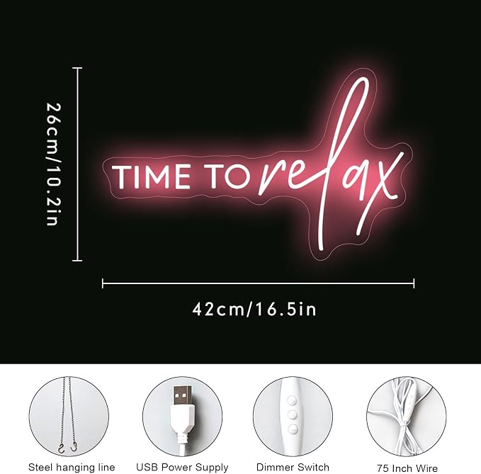 TIME To relax Neon Signs Pink Led Neon Lights for Wedding Birthday Party Gift and Wall Decor Beauty Salon Milk Tea Shop Pub Bistro Nail Art Homestay Cloakroom
