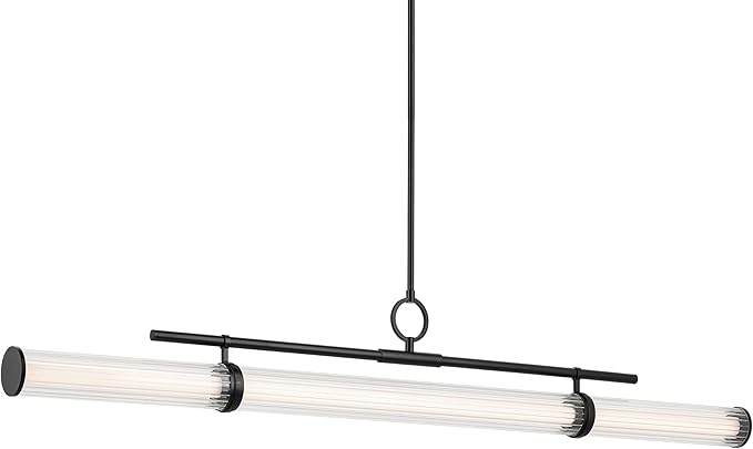 Kichler Riven LED 1-Light Linear Chandelier with Clear Fluted Glass in Black, Sloped Ceiling Compatible, for Kitchen or Dining Room (9.5" x 8" x 60.25"), 52754BKLED