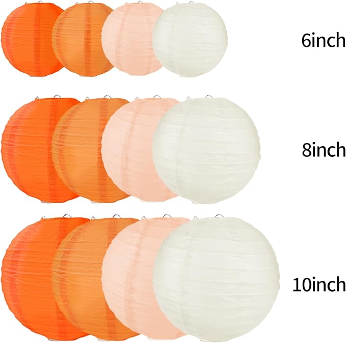 Fall Paper Lanterns, Orange Peach Cream Thanksgiving Party Hanging Paper Lanterns for Fall Festival Wedding Baby Shower Birthday Party Supplies (12 PCS)