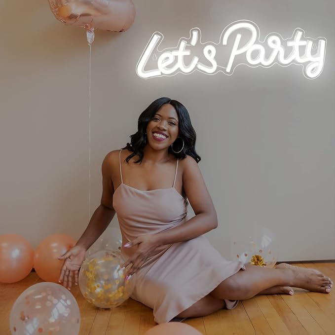 Let's Party Neon Sign, LED Neon Lights for Bedroom Wall Decor, Art Decorative Lights for Bachelorette Party, Engagement Party, Birthday Party, Living Room, Gamer Room Decor Aesthetic (New White)