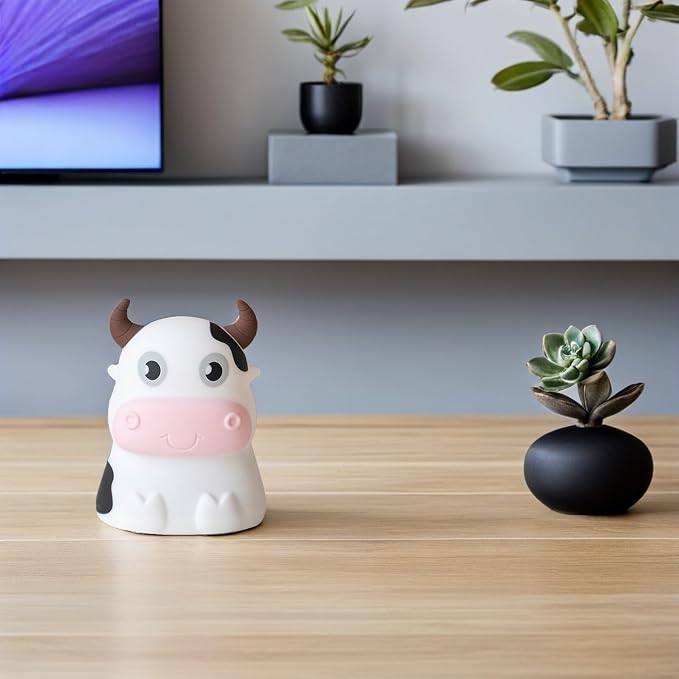 DOITOOL Cow Night Light Silicone Baby Night Lamp Cartoon Nursery Light Tabletop Bedside Lamp for Kids Room Decor Nursery Birthday Gift