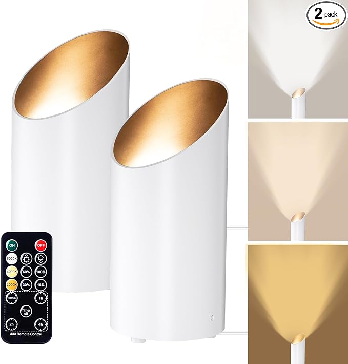 Brightown 2 Pack Uplights Indoor Floor Can Lights with Remote and Timer | 3 Color Temperatures and Dimmable Uplighting Spotlights, 6.5 FT Plug Cord & Foot Switch for Home Accent Lighting, White