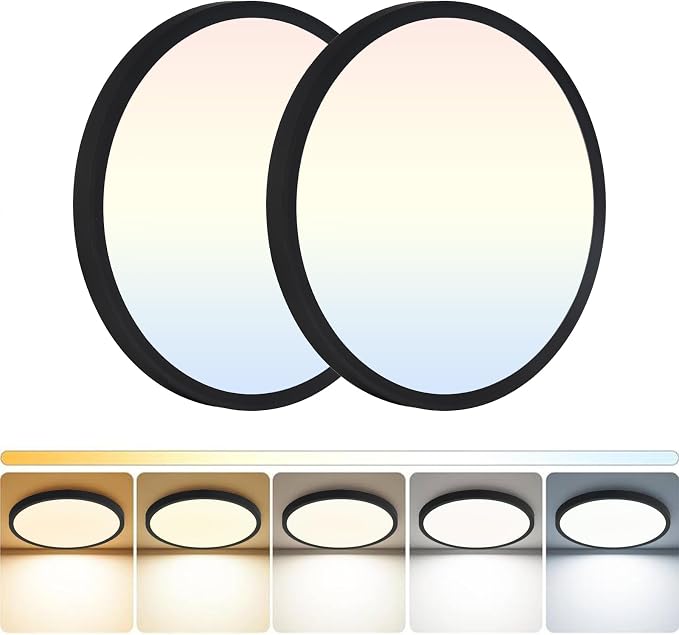 LED Flush Mount Ceiling Light: 12 inch 2Pack Super Slim Dimmable & 5CCT (2700-6500K) Kitchen Lighting Fixtures Ceiling - 24W Black Low Profile Ceiling Lamp for Bedroom Garage Hallway