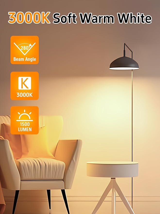 12 Pack LED Light Bulbs 100 Watt Equivalent, A19 15W Soft White 3000K, 1500 Lumens Super Bright E26 Standard No Flicker Energy Saving Lamp Bulb for Home, Bedroom, Office, 15000 Hrs, Non-Dimmable