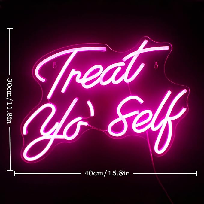 Gamerneon Treat Yourself Neon Sign Pink Led Word Neon Lights Usb Neon Light Signs for Bedroom Home Light Up Letter Neon for Birthday Party Gifts