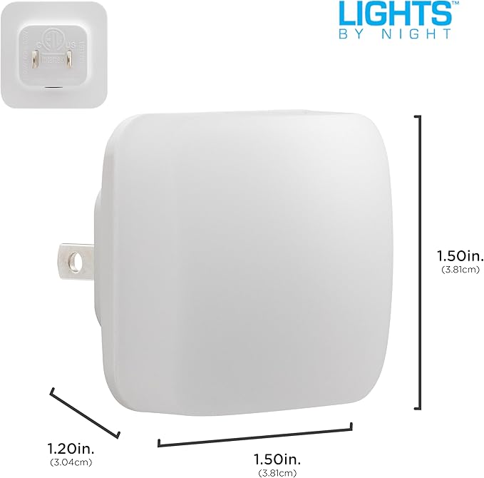 Lights by Night Mini Square LED Night Light, Plug-in, Dusk to Dawn Sensor, Compact, Ambient Lighting, for Kids or Adults, Bedroom, Bathroom, Nursery, Hallway, 2 Pack, 82487