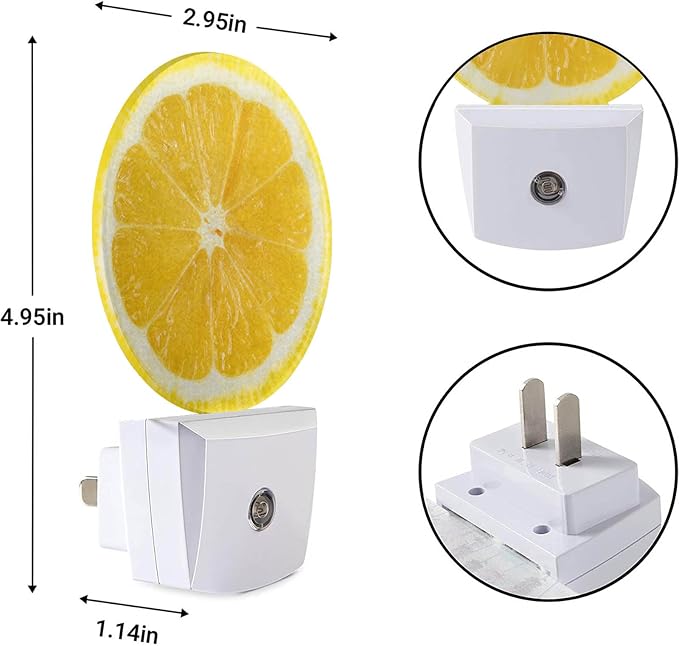 EKOBLA Yellow Lemon Slice Night Light, Funny Night Lights Plug into Wall with Dusk to Dawn Sensor, Cute Fruit Design Plug-in Nightlight for Bedroom Bathroom Hallway