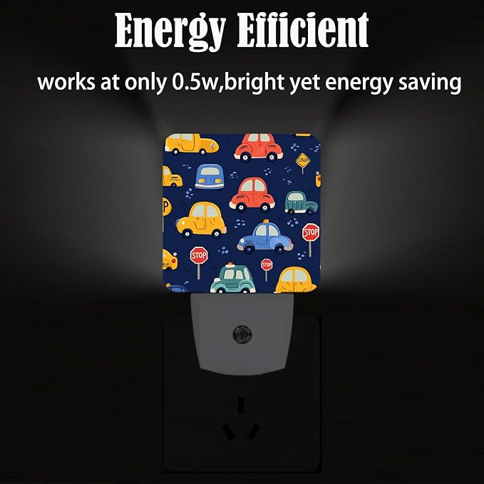 Cute Cartoon Cars Night Light,Plug Into Wall Decor for Stairway,Hallway,Kitchen,Dusk to Dawn Sensor Nightlights for Boys/Girls/Women/Men Room Gifts