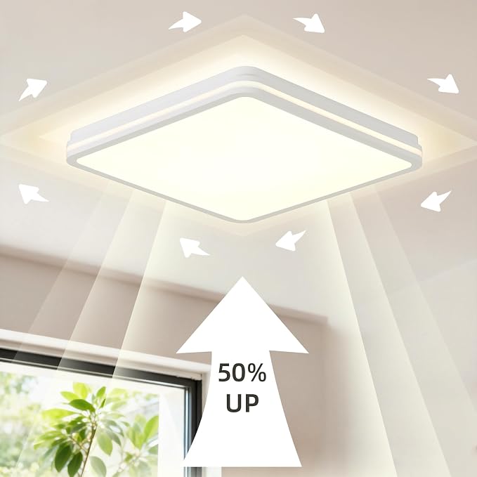 2PK 18 Inch LED Flush Mount Ceiling Light, White Ceiling Light Fixture with Side Light, 50W,4500LM, 2700K/4000K/6000K CCT Selectable, Square Lamp for Bathroom, Closet, Kitchen, Hallway, Bathroom