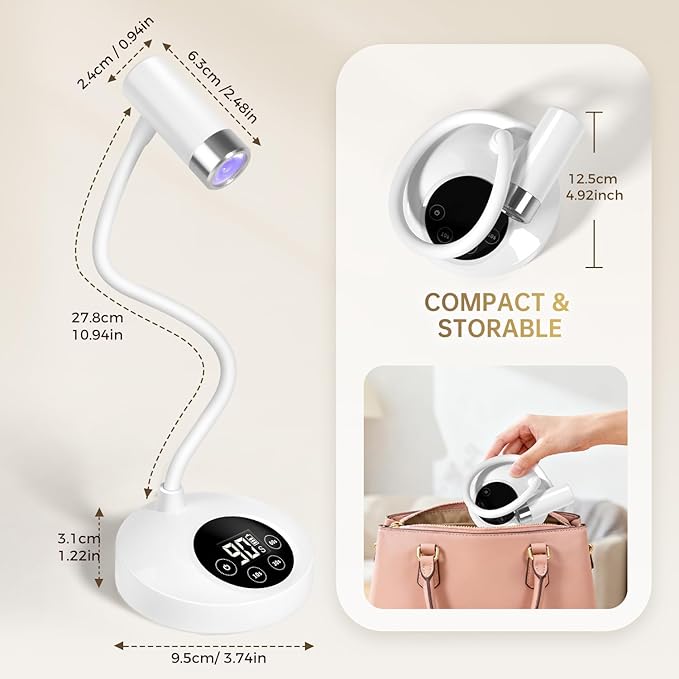 AORAEM UV LED Nail Lamp, Rechargeable Gooseneck Lamp for Gel Nails 12W Quick Dry LED Nail Light Bueaty Dryer with 4 Timers & Auto Sensor, Professional Flash Cure Light for Gel Nails Home DIY White