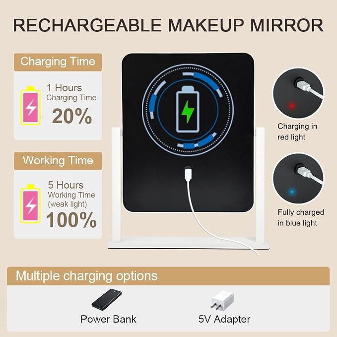 YEKKOPT Vanity Mirror with Lights, 12"x10" LED Makeup Mirror, 3 Color Modes | Smart Touch Sensor,3 Adjustable Lighting Modes,Modern Vanity Decor,Rechargeable & Cordless Design,Ideal Gift Choice