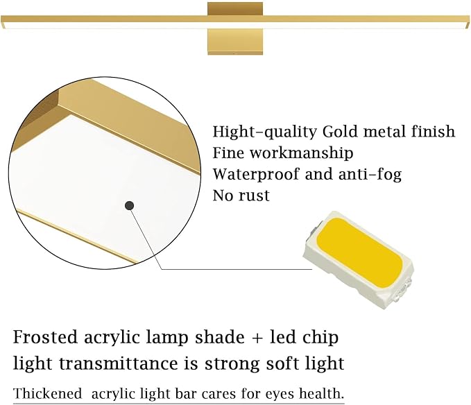 Ralbay Modern LED Gold Vanity Light for Bathroom 40inch Frosted Aluminum Gold Bathroom Wall Lighting Fixtures Over Mirror White Light 6000K