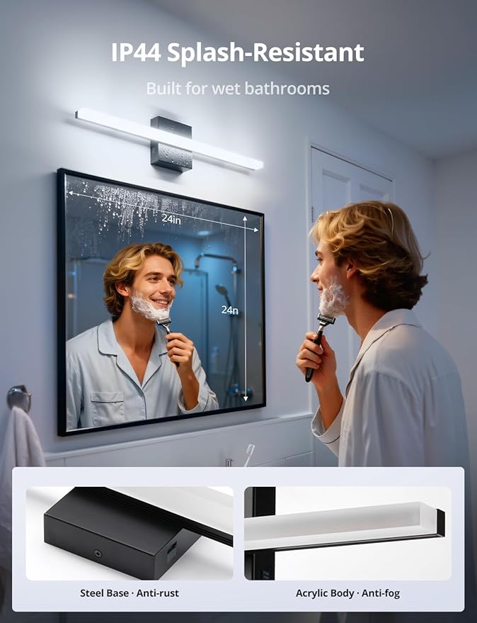 2 Pack 24Inch Long Vanity Light for Bathroom 5 Color Adjustable Modern, Bright 14W 1250LM Black Bath Bar Lighting Fixtures Over Mirror IP44 Rustproof Minimalist Led Wall Sconce for Powder Room
