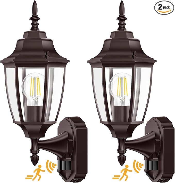 Lamomo Outdoor Wall Sconce, 2 Pack Dusk to Dawn Motion Sensor Bronze Outdoor Light Fixtures Wall Mounted, Exterior Aluminum Waterproof Porch Lights for Patio Front Door Garage