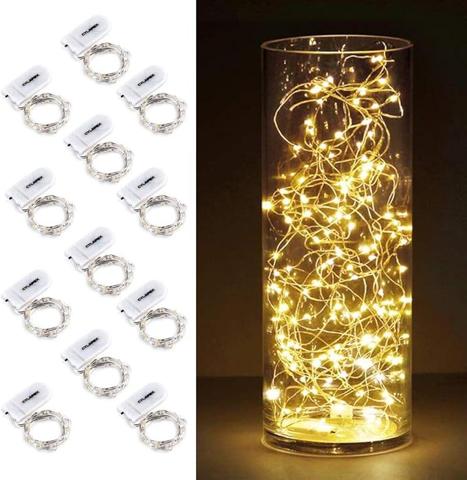 CYLAPEX 12 Pack Fairy Lights String Battery Operated Fairy Lights, 20 LED on 7ft Silvery Copper Wire, Firefly Lights Warm White for Wedding Party Mason Jar Christmas Decorations Bedroom Decor