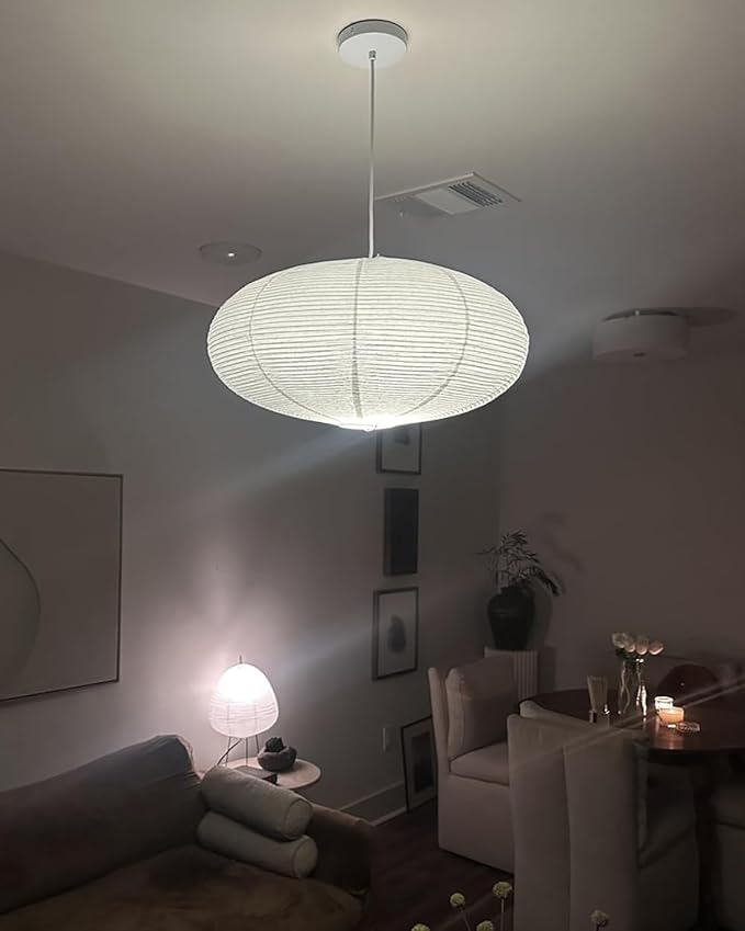 White Oval Paper Lanterns, 22" Large Hanging Paper Lantern Shade, 1 Pack | Chinese/Japanese Paper Pendant Lampshade, Handmade, for Party Decoration, Wedding, Home Decor Ceiling Lamp shade