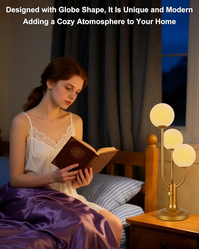 Globe Gold Table Lamp for Bedroom Gift Dimmable G9 Bulbs Included | Modern Round Ball Lamp Nightstand Desk Lamp Warmwhite Ambient Night Light Bedside Lamps for Living Room Party Home Decor Gift