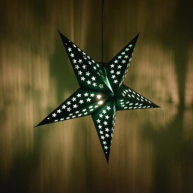 Solid Green Paper Star Lantern with 12 Foot Power Cord Included