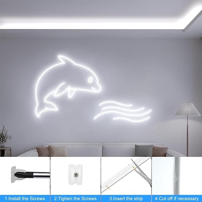 DBFAIRY 33Ft LED Neon Rope Lights, 24V Dimmable LED Strip Lights DIY Flexible Silicone Waterproof Neon Strip Lights for Bedroom Gaming Bedroom Outdoor Decor (Cool White)