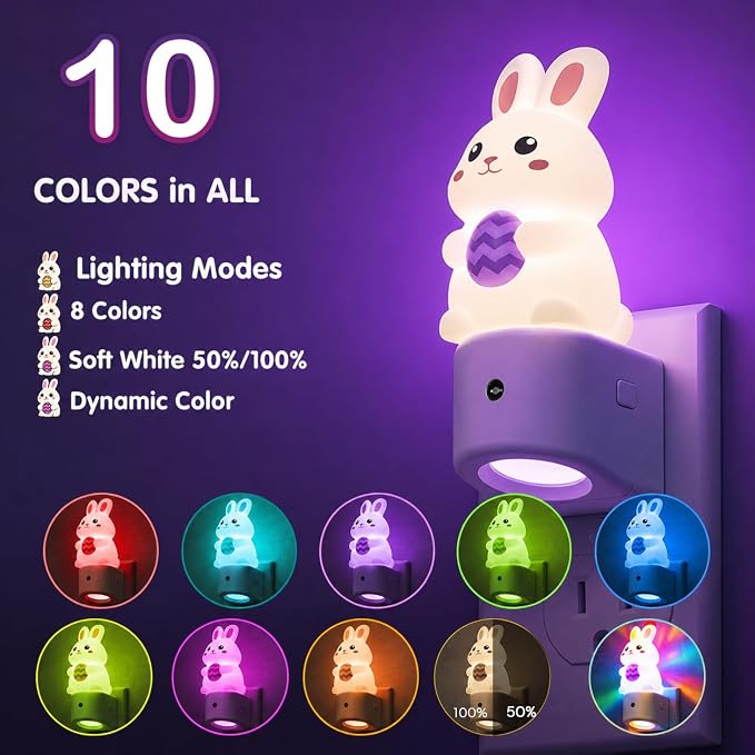 L LOHAS LED Night Light for Kids,Kids Night Light,Dusk to Dawn Sensor | 3D Cute Rabbit Night Lights,RGB+Soft White 3000K,Birthday Gift Nightlight for Kids, Room Decor 2 Pack