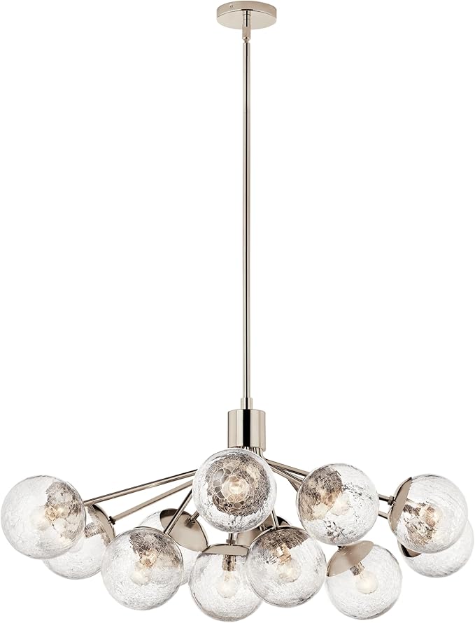 Kichler Silvarious 12-Light Linear Convertible Chandelier, Soft Modern Light with Clear Crackled Glass in Polished Nickel, for Dining Room or Living Room (17.75" x 26.75" x 48"), 52703PN