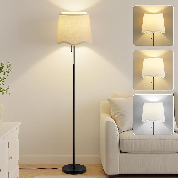 Floor Lamps for Living Room & Bedroom, 60" Modern Tall Standing Lamp, 3CCT | Lamps for Office, Classroom, Bedside, Linen Lampshade, Pull Chain Switch, Modern Design, Anti-glare Lighting, Easy Assembly