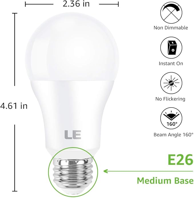 Lepro 100W Equivalent LED Light Bulbs, 14W 1500 Lumens 2700K Warm White Non-Dimmable, A19 E26 Standard Base, 10000 Hour Lifetime, Pack of 3