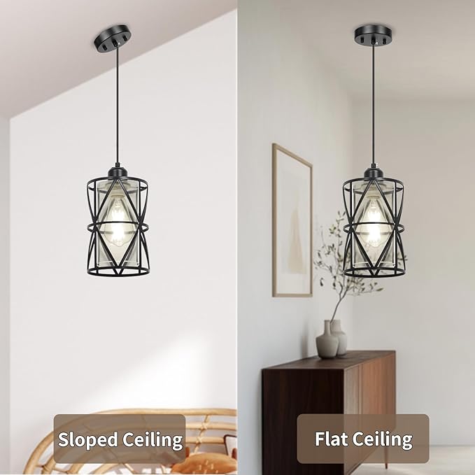 Black Pendant Lights Kitchen Island, Pendant Light with Clear Glass Shade, Modern Hanging Light Fixture, Adjustable Cord Length, Easy Install, Ceiling Light for Kitchen Island, Foyer, Dining Room