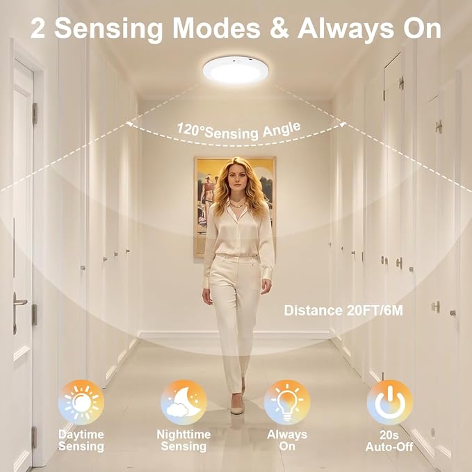 2Pack Rechargeable Magnetic Ceiling Light/Shower Light with Remote | Motion Sensor, Wireless, Power Indicator, Waterproof, Battery-Powered LED, 3 Color, Dimmable, Closet, Pantry, Hallway, Patio