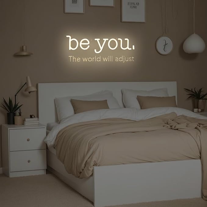 Be You The World Will Adjust Neon Sign for Wall Decor Dimmable Positive Led Sign Love Yourself Neon Light Up Sign for Bar Home Girls Room Bedroom Dorm Wall Art Room Office Motivational