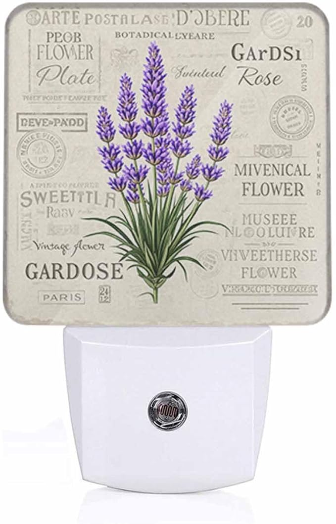 Lavender LED Night Lights Plug into Wall Vintage Postcard Background 0.5W Plug in Night Light, Dusk to Dawn, Bright Nightlight Auto On/Off, for Room Bedroom Bathroom