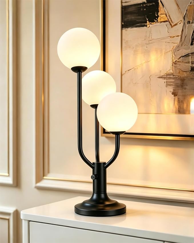 Globe Black Table Lamp for Bedroom Gift Dimmable G9 Bulbs Included | Modern Round Ball Lamp Nightstand Desk Lamp Ambient Warmwhite Bedside Lamps for Living Room Dining Party Home Office Decor
