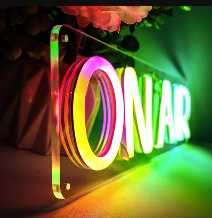 Ulalaza RGB & Color Flow Effect Better On air LED Neon Sign with Remote Control Music Sync Timer Setting Acrylic Light for Wall Party Décor Bedroom Bar Wedding Home Birthday USB Powered