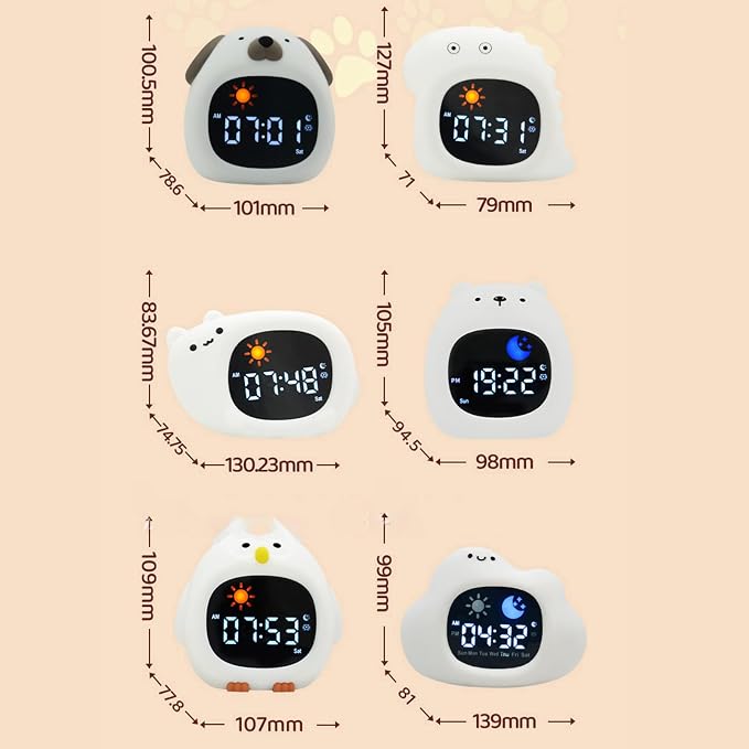 Dog Cartoon Ok to Wake Alarm Clock, White Noise Tap Night Light for Room | 6 White Noise Sounds, 8 Light Modes, Dual Alarm & Snooze, Dimmable LED, Type-C Rechargeable, 12/24 Hour Display