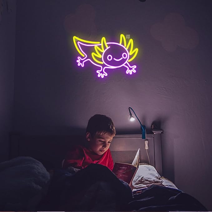 LUCUNSTAR Axolotl Neon Sign Anime Neon Signs for Wall Decor Man Cave Axolotl Decor for Men Neon Light for Wall Anime Kawaii Led Decor USB Powered Led Animal Signs for Home Wall Decor Boys Room