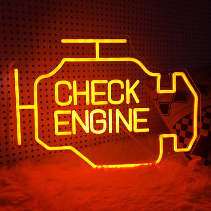 Large Neon Sign, Check Engine Light Neon Signs for Wall Decor (19x14in) | LED Neon Sign for Auto Repair Shop Garage Room Man Cave with Dimmable Switch, USB Powered, Auto Repair Shop Workshop