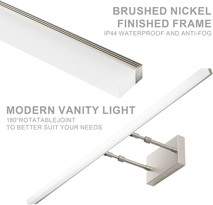 Aipsun 40 inch Modern Brushed Nickel Vanity Light Adjustable LED Bathroom Light Fixtures Over Mirror Rotatable Vanity Lighting 5500K