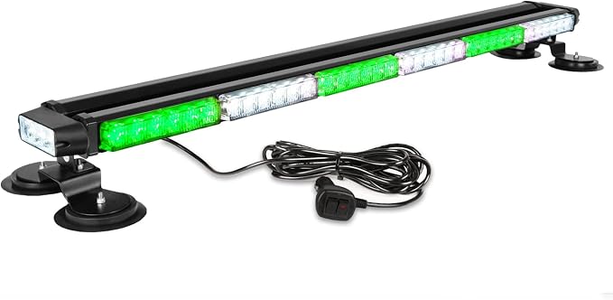 ASPL 38.5" 78 LED Strobe Light Bar Double Side Flashing High Intensity Emergency Warning Flash Strobe Light with Magnetic Base for Safety Construction Vehicles Tow Trucks Pickup (Green/White)
