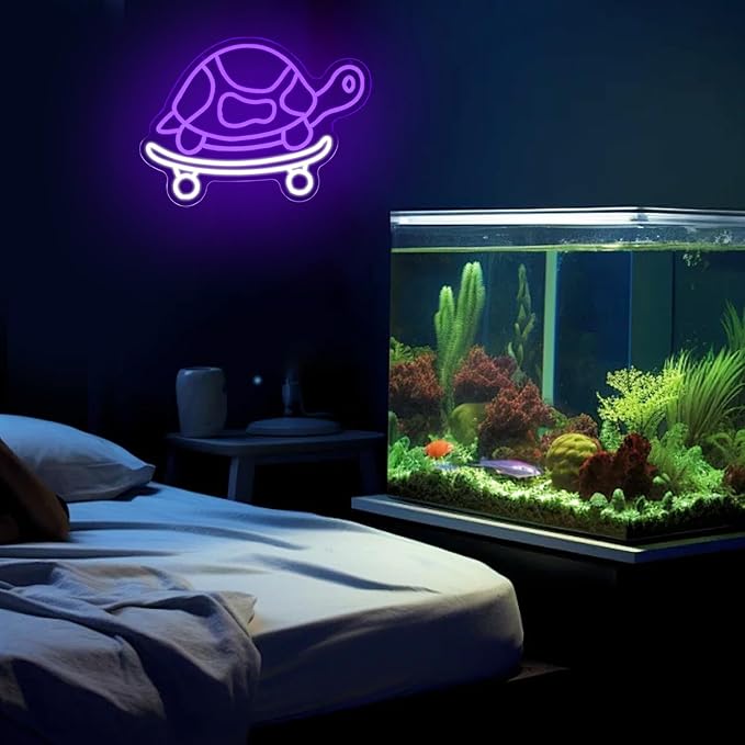 Skateboard Turtle Neon Sign for Wall Decor Skateboarding Neon Light Sea Creature Led Light Sign Ocean Led Neon Wall Sign for Bedroom Skatepark Zoo Fish Shop