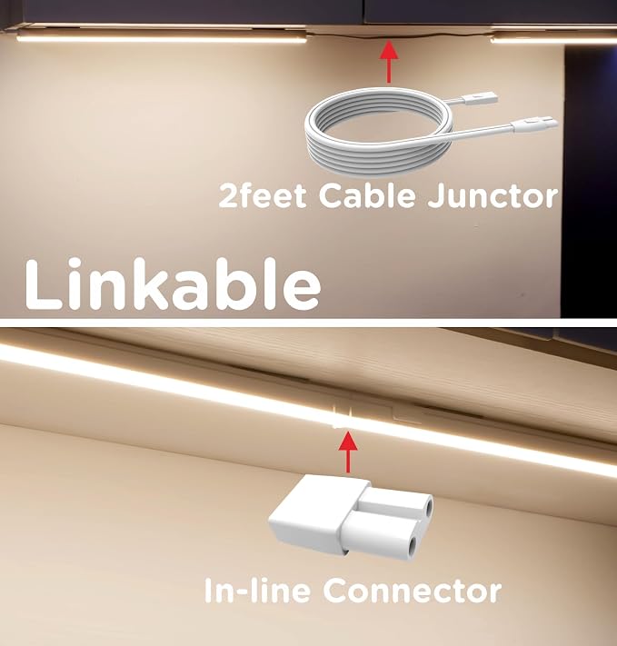 Under Cabinet Lighting Plug in AC120V 3CCT 3000/4000/5000K,Super Bright,Linkable Under Counter Lights for Kitchen,Ultra Slim LED Cabinet Light for Closet,Shelf,Sink,ETL Listed(32inch,White,4Pack)