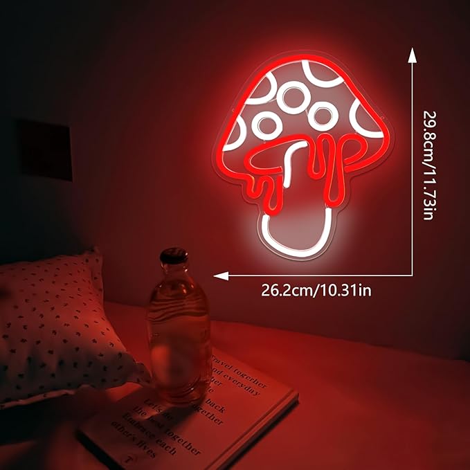 Mushroom Neon Sign Dimmable Led Mushroom Neon Light Cute Neon Mushroom Sign Night Light 3d Wall Art Mushroom Neon Signs For Wall Decor Game Room Bedroom Decor Holiday Gift For Children Kids Girl