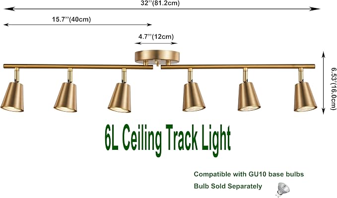 6 Light Track Lighting Kit, Matte Brass Finish Foldable and Adjustable with Modern Ceiling Spotlight for Kitchen,Living,Bed Room Home Improvement