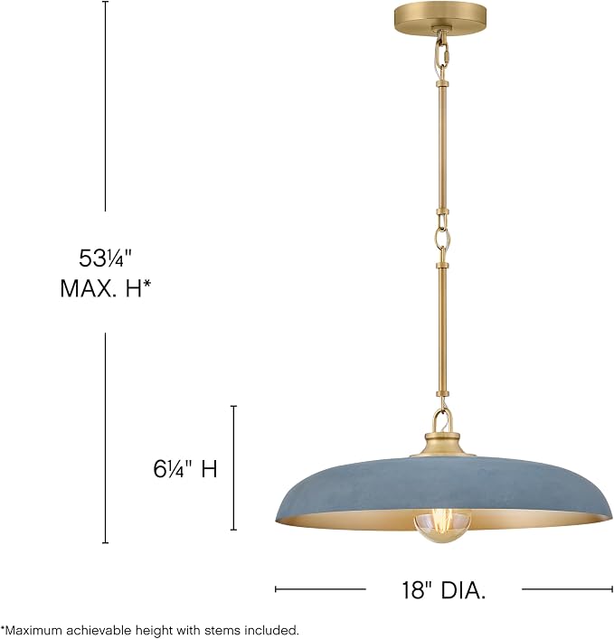 Hinkley Sadie 18" Medium Dome Pendant, Vintage Denim with Lacquered Brass | Two Tone Saucer Chandelier, Includes (5) 7" Downrods, Needs a Med. LED Bulb, Adjustable Height, Dining Room, Kitchen