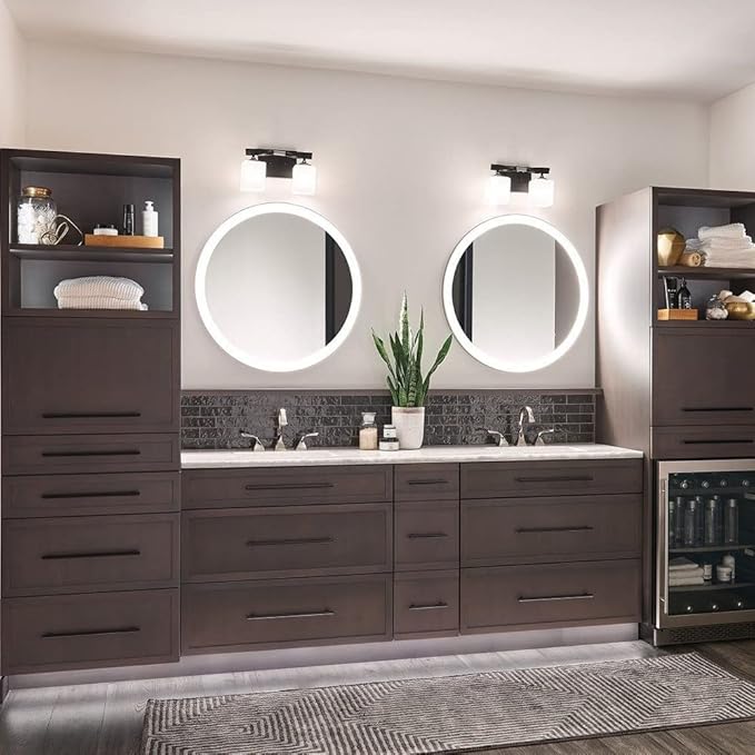 Kichler Marette 13.5 inch 2 Light Vanity Light with Satin Etched Cased Opal Glass in a Rich Champagne Bronze, for Bathroom and Powder Rooms, (13.5" W x 8" H), 55001CPZ