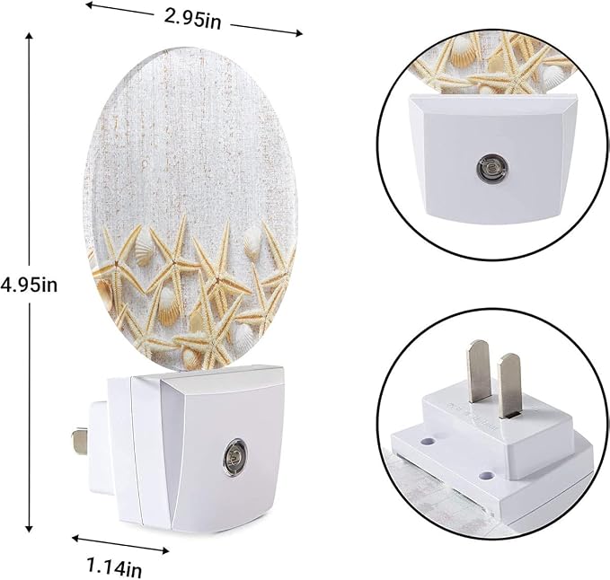 EKOBLA Beach Shell Night Light, Coastal Rustic White Wood Night Lights Plug Into Wall for Farmhouse Decor, 0.5W Sleep Friendly