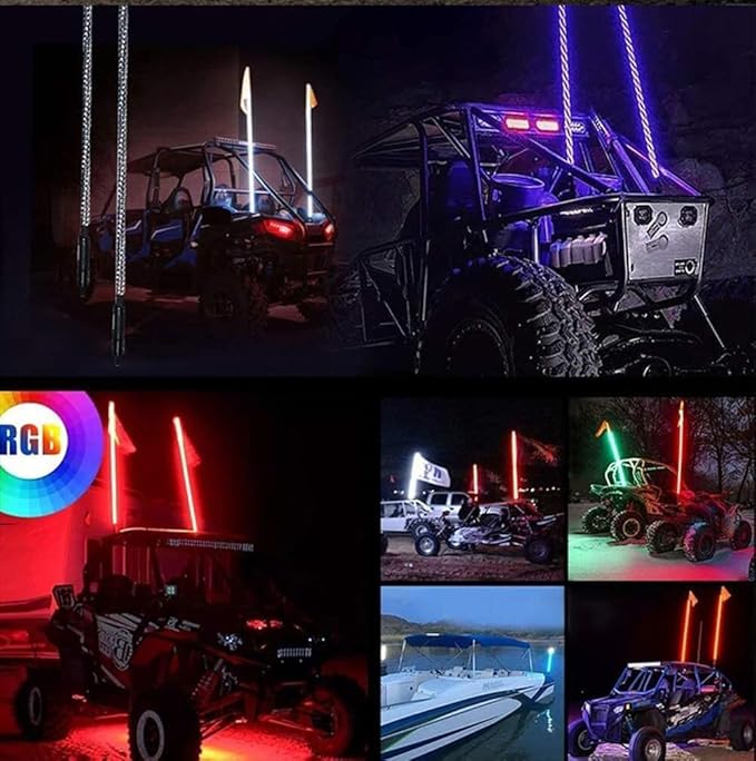 S7 2PCS 2FT Led Whip Light/Spiral RGB Remote Control Lighted Antenna Whips for Can-am ATV UTV RZR Polaris Dune Buggy 4-Wheeler Offroad Truck (2FT)